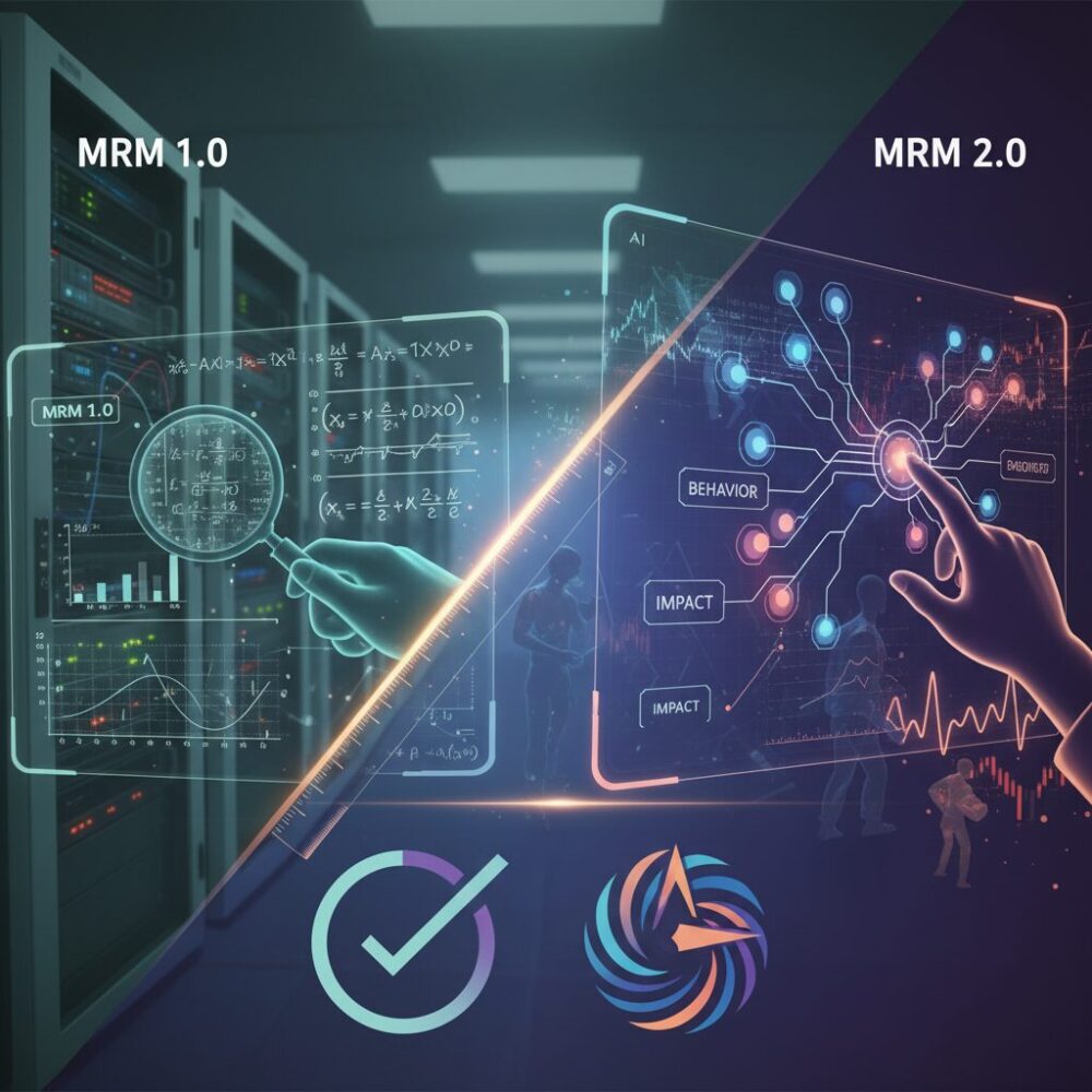 MRM 1.0からMRM 2.0へ：管理対象は「精度」から「振る舞い」へ のイメージ