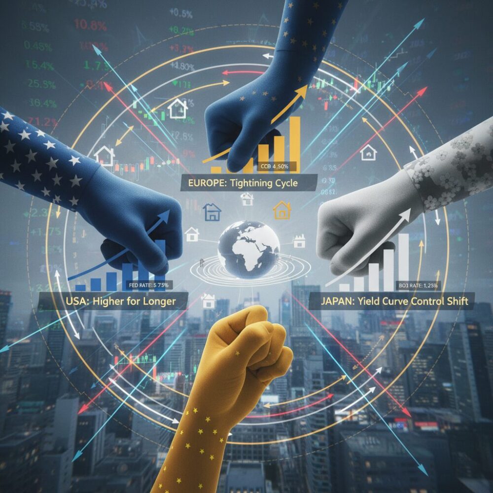 米国・欧州・日本で異なる金融政策とその衝突 のイメージ