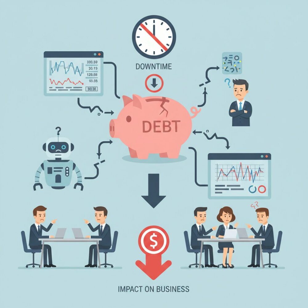データ負債とデータダウンタイムが経営に与える影響 のイメージ
